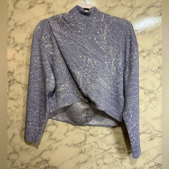 NEW ASTR the Label Purple White Abstract Draped Front Back Tie Cropped Top L - Picture 3 of 15